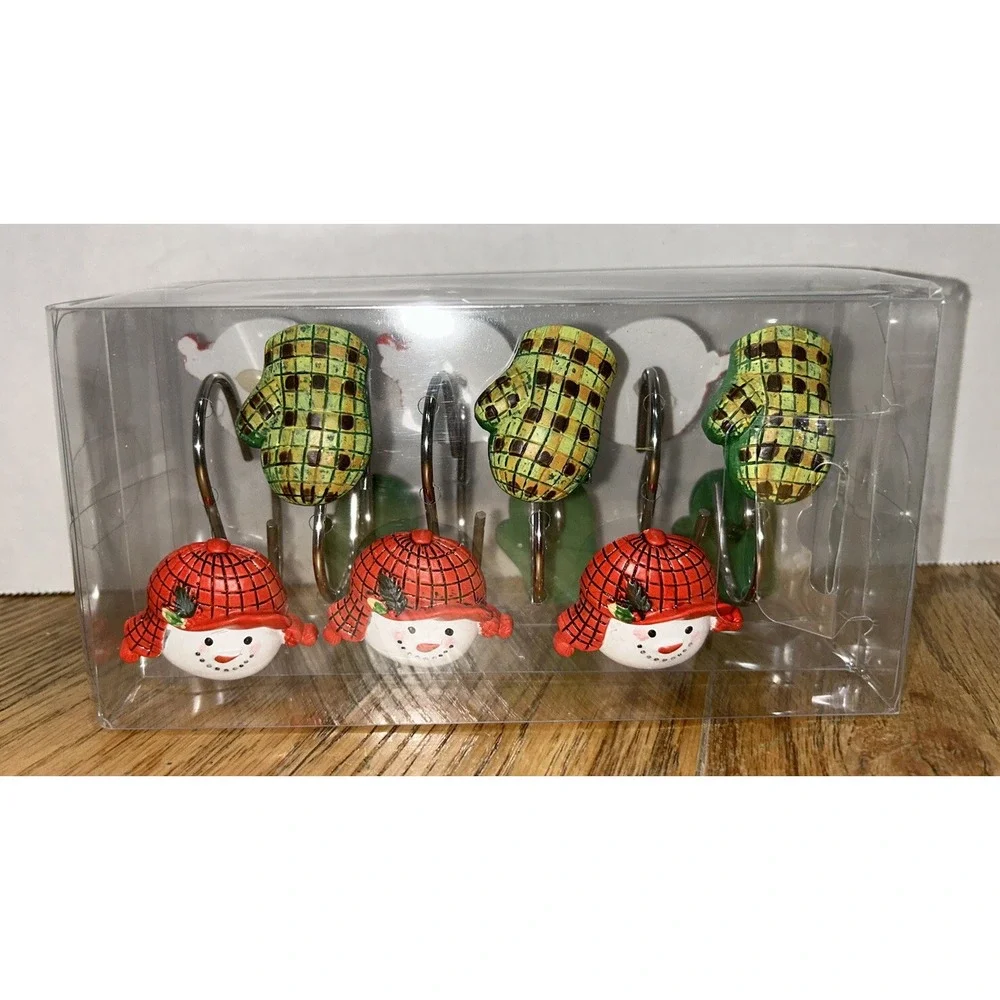 Snowman Mittens Winter Shower Curtain Hooks Holiday‎ Seasonal Decor